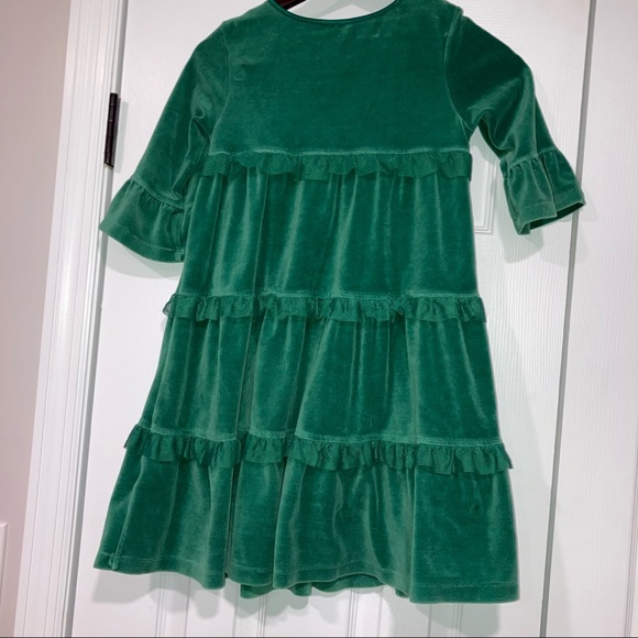 Hanna Andersson Green Velvet Frill Holiday Soft Dress Size 120 or 6 - Picture 4 of 10
